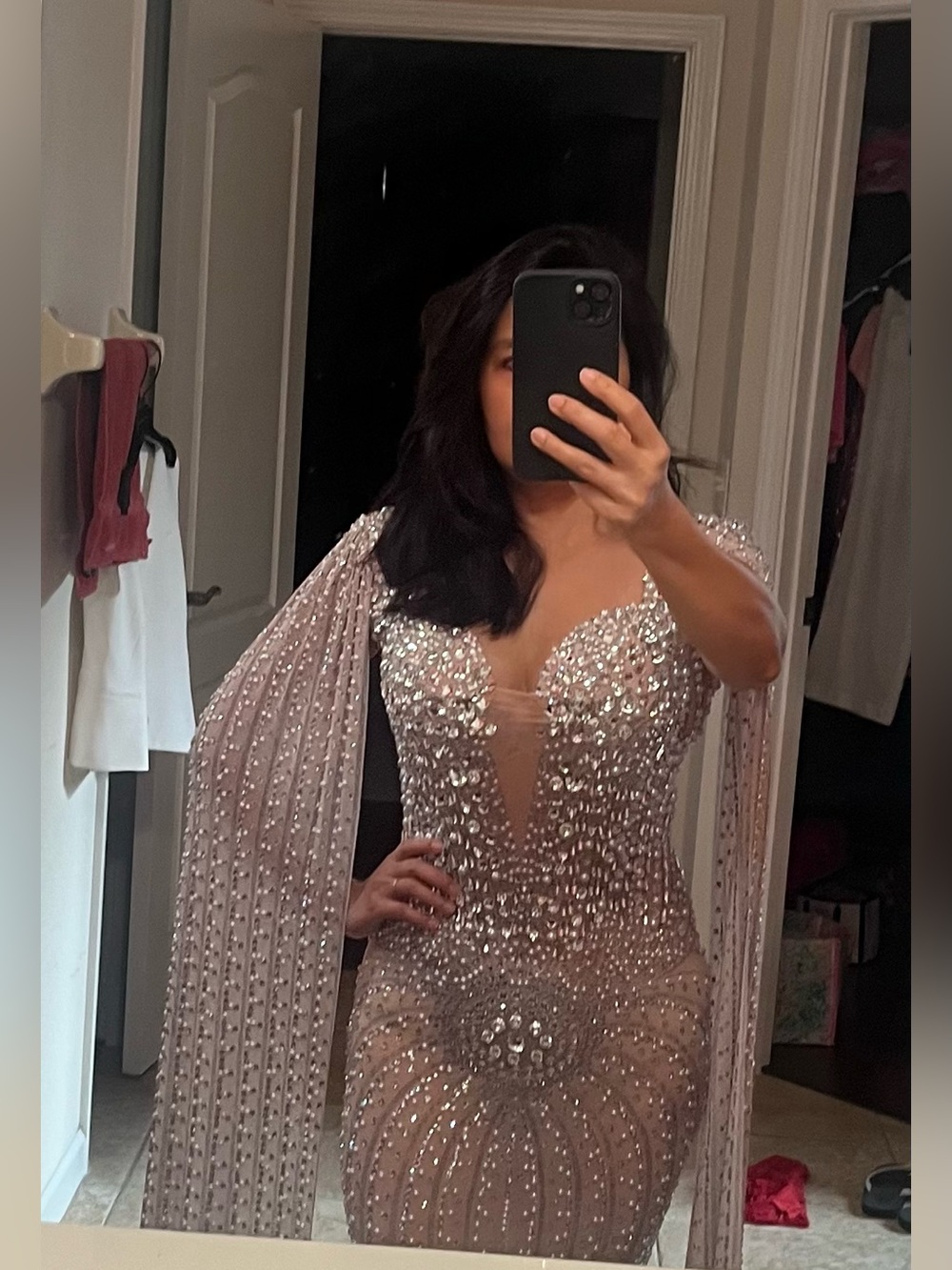 🔥Brand new 🔥Mew Mews Chiara Rhinestone Cape Maxi Dress - Sparkling Champagne - Picture 10 of 10